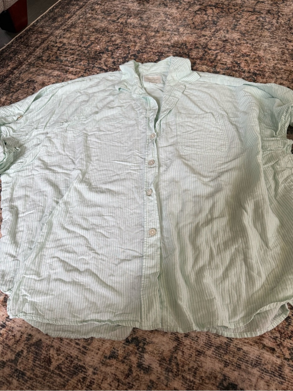 American Eagle Outfitters Light Mint Green Striped Button-Up Pajama Top